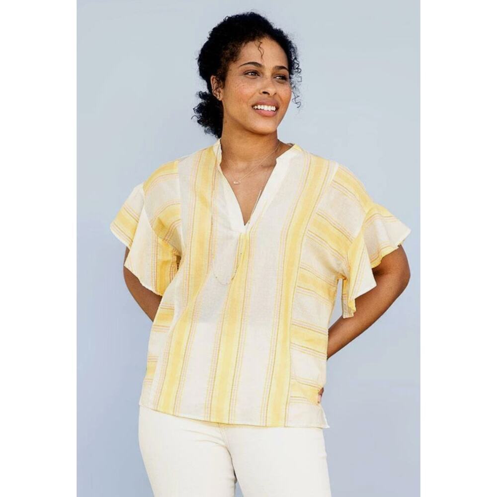 Matilda Jane Dream Chasers Ruffle Sleeve Boxy Short Sleeve Top Yellow Medium